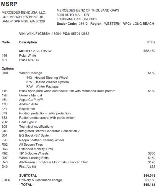2025 Mercedes-Benz E-Class E 350