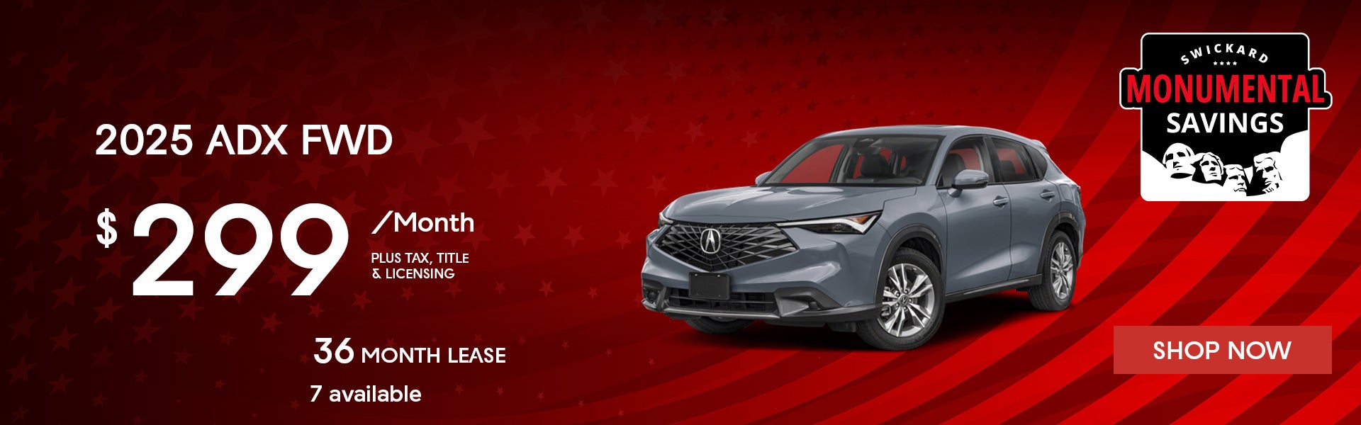 2025 Acura ADX FWD Lease for $299 per month for 36 months.