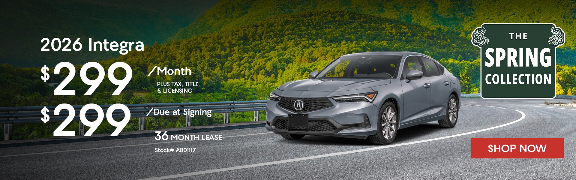 2026 Acura INTEGRA Lease for $299 per month for 36 months.