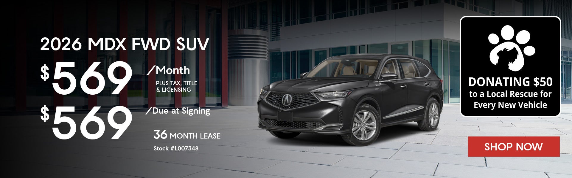 2026 Acura MDX FWD Lease from $499/mo, $3,499 due at signing