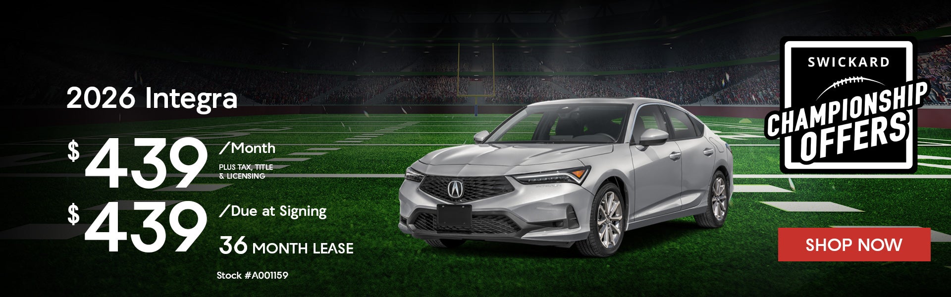 2026 Acura Integra FWD Lease for $439 per month for 36 month