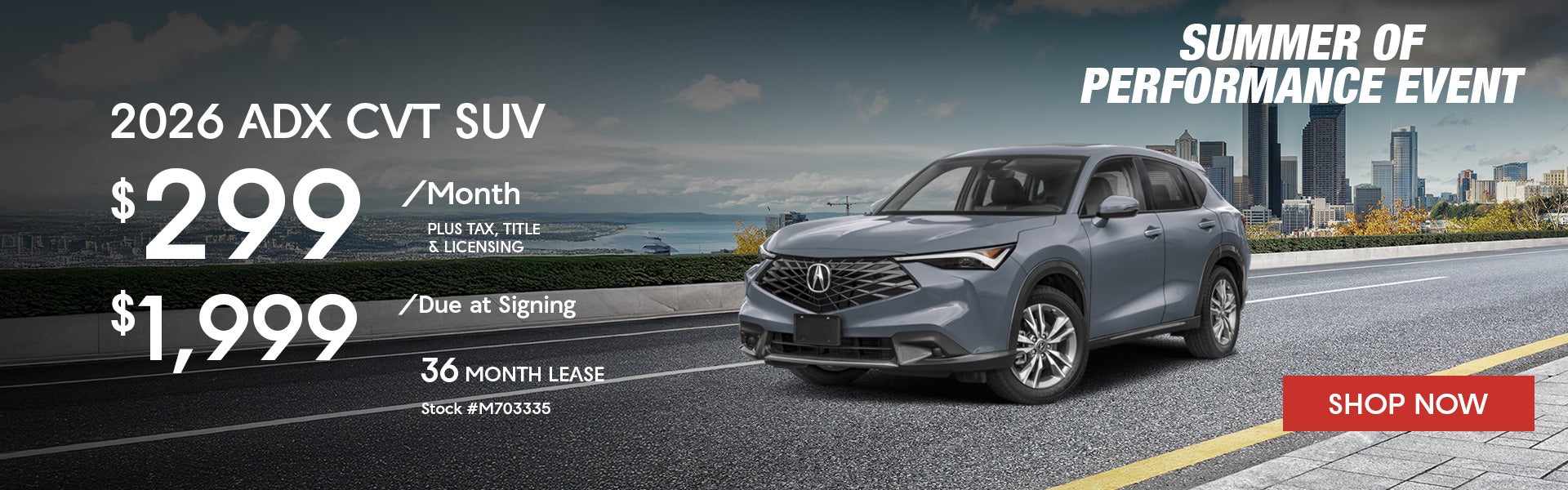 2026 Acura ADX Lease from $299/mo, $1,999 due at signing